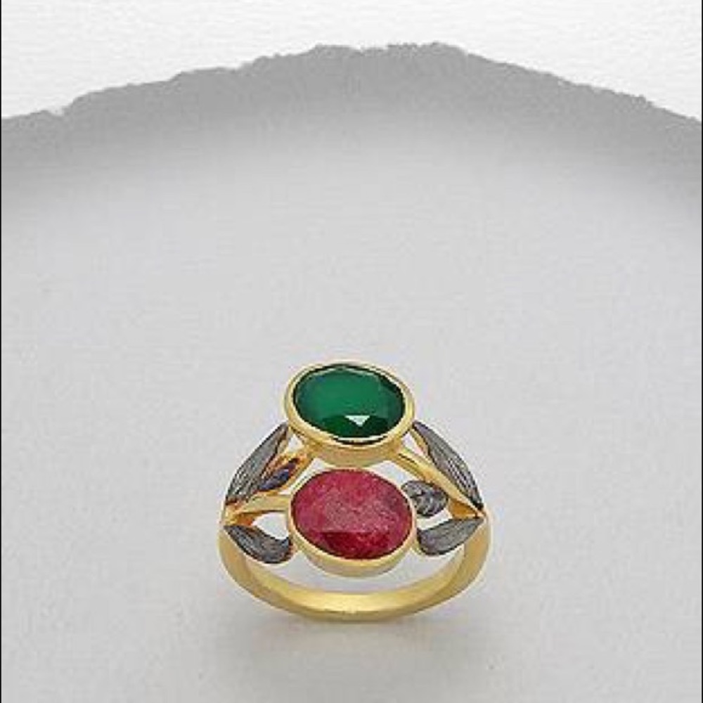18K 0.5 Micron Y/B Rhodium Over Brass W GemStones